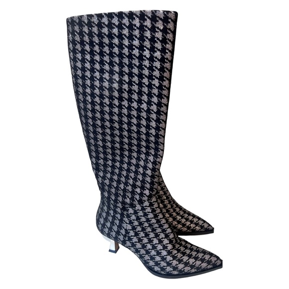 BETSY JOHNSON Pamela black silver shimmer kitten heel knee-high boots size 8.5 - Picture 5 of 13